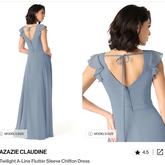 AZAZIE CLAUDINE
Twilight Blue A-Line Flutter Sleeve full length bridesmaid Dress - Picture 2 of 7